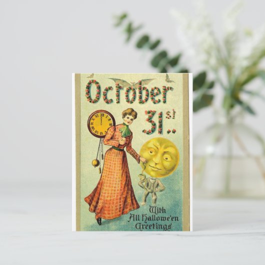 ヴィンテージムーンマンハロウィーンの挨拶 ポストカード (スタンド正面)