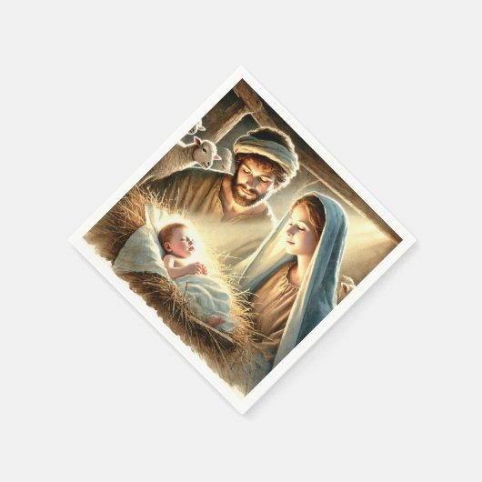 ヴィンテージメアリージョセフ&イエス出生デクページ スタンダードカクテルナプキン (角)