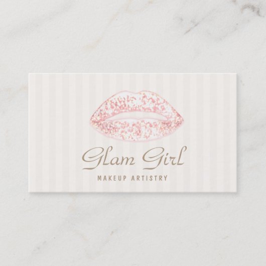 ヴィンテージメイクアップアーティストピンクグリッターリップストライプ 名刺 (正面)