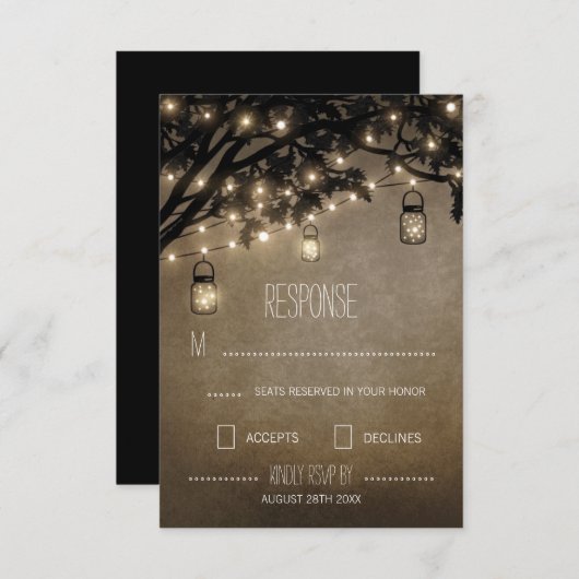 ヴィンテージメイスンジャールオークツリーウェディングRSVPカード 出欠カード (正面/裏面)