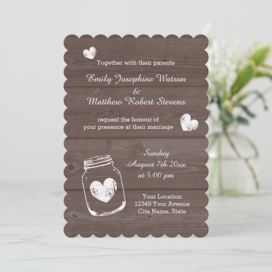ヴィンテージメイスンジャー木目結婚式招待状 招待状 (スタンド正面)