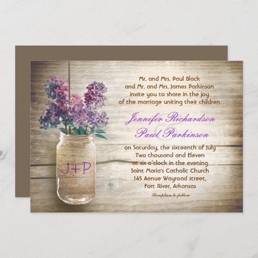 ヴィンテージメイスンジャー&フラワーズ結婚式招待状 招待状 (正面/裏面)