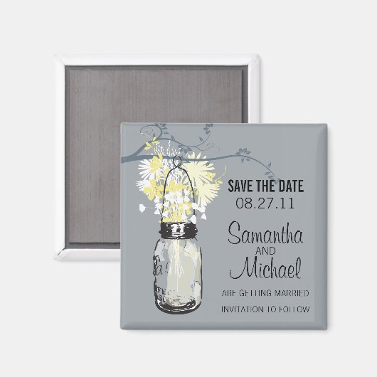 ヴィンテージメイスンジャー&ワイルドフラワーデートを保存 マグネット (正面/裏面)