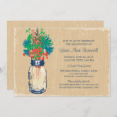 ヴィンテージメイソンの瓶とワイルドフラワーズの卒業 招待状 (正面/裏面)