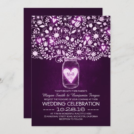 ヴィンテージメイソンの花の結婚式 招待状 (正面/裏面)