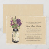 ヴィンテージメイソンジャーとワイルドフラワーのブライダルシャワー 招待状 (正面/裏面)