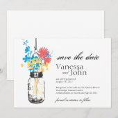 ヴィンテージメイソンジャーとワイルドフラワーのSave the Date セーブザデート (正面/裏面)