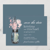 ヴィンテージメイソンジャーとワイルドフラワーのSave the Date セーブザデート (正面/裏面)