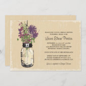 ヴィンテージメイソンジャーとワイルドフラワーズブライダルシャワー 招待状 (正面/裏面)