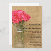 ヴィンテージメイソンジャーピンクカーネーションズブライダルシャワー 招待状 (正面/裏面)