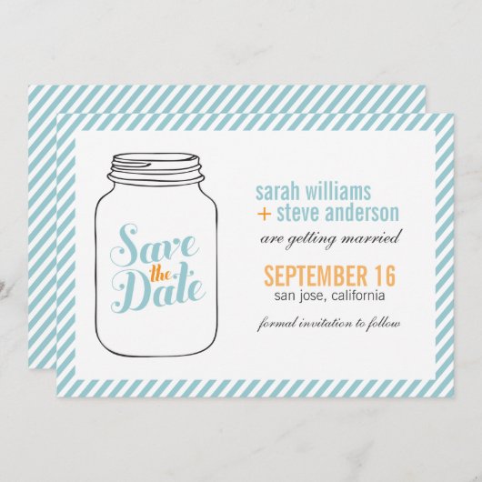 ヴィンテージメイソンジャー結婚式のSave the Date セーブザデート (正面/裏面)