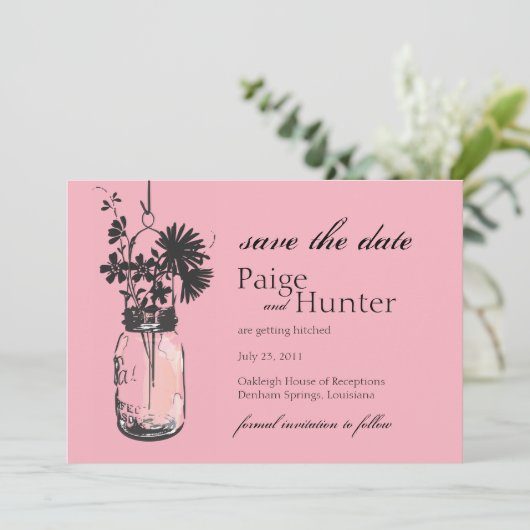 ヴィンテージメイソンジャー&ワイルドフラワーズ Save the Date セーブザデート (スタンド正面)