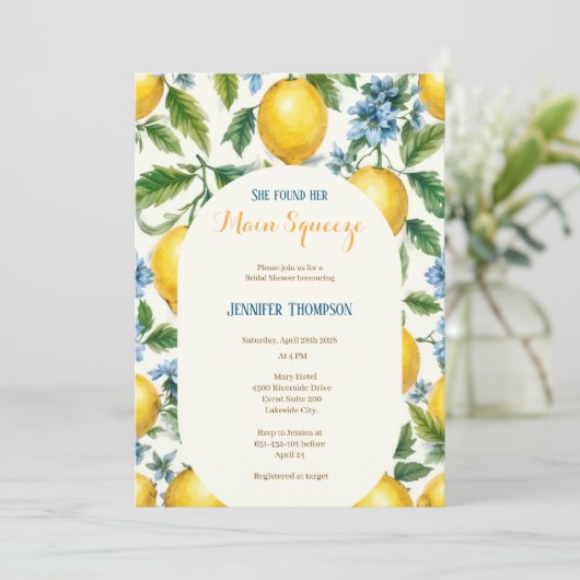ヴィンテージメインスクイズ柑橘類ブライダルシャワー 招待状 (スタンド正面)