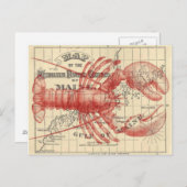 ヴィンテージメイン地図とロブスターはがき ポストカード (正面/裏面)