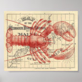 ヴィンテージメイン地図とロブスターポスター ポスター (正面)