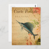 ヴィンテージメカジキ型魚フローラ ポストカード (正面/裏面)