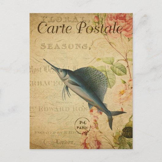 ヴィンテージメカジキ型魚フローラ ポストカード (正面)