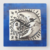 ヴィンテージメキシカンシルバーサン&ムーンオンブルー スクエア壁時計 (正面)