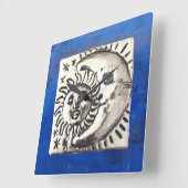 ヴィンテージメキシカンシルバーサン&ムーンオンブルー スクエア壁時計 (傾斜)