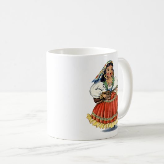 ヴィンテージメキシカン伝統的ガール コーヒーマグカップ (正面右)