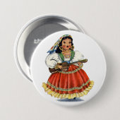 ヴィンテージメキシカン伝統的ガール 缶バッジ (正面&裏面)