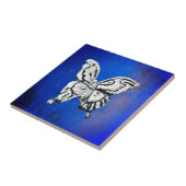 ヴィンテージメキシカン銀色の蝶の上の青いセラミック タイル (側面)