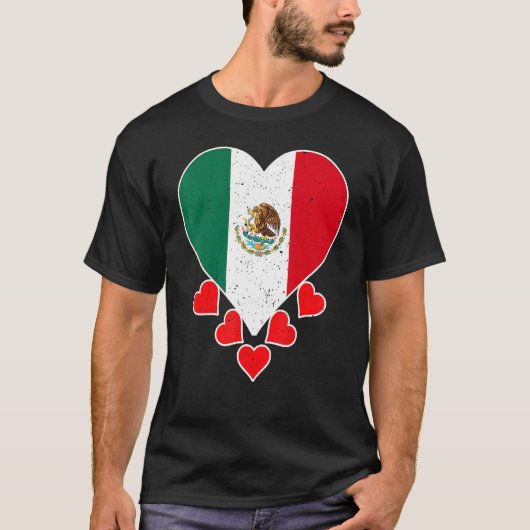ヴィンテージメキシコ愛ハート国旗メキシコプライド Tシャツ (正面)