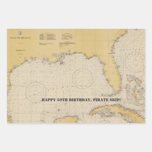 ヴィンテージメキシコ湾の正統航海の図 ラッピングペーパーシート (正面)