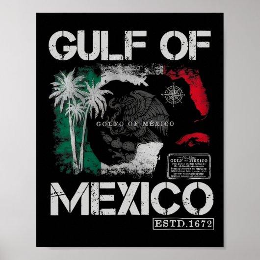 ヴィンテージメキシコ湾1672歴史地図レトロベア ポスター (正面)