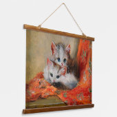 ヴィンテージメタプルケバウムのかわいいキッテン油絵 吊り下げ型タペストリー (傾斜あり)