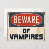 ヴィンテージメタルサイン – バンパイアに注意 ポストカード (正面/裏面)