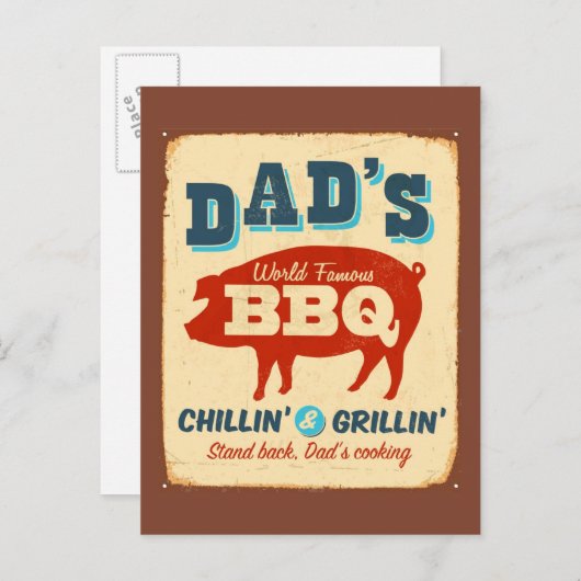 ヴィンテージメタルサイン – パパのBBQ ポストカード (正面/裏面)