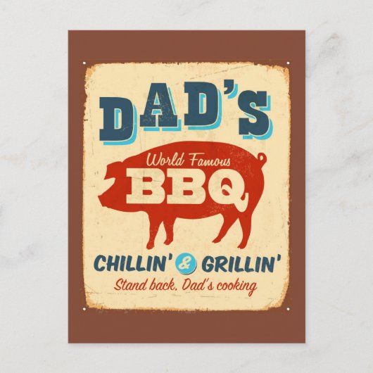 ヴィンテージメタルサイン – パパのBBQ ポストカード (正面)