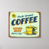 ヴィンテージメタルサイン – フレッシュ醸造コーヒー キャンバスプリント (正面)