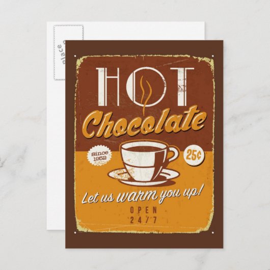 ヴィンテージメタルサイン – ホットチョコレート ポストカード (正面/裏面)