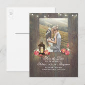 ヴィンテージメタルランタンとウッドフォトデートを保存 案内ポストカード (正面/裏面)