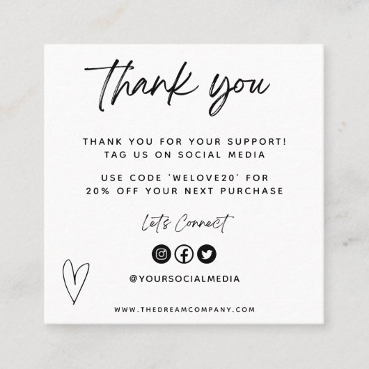 ヴィンテージメディア感謝してい挿入ミニ名刺 スクエア名刺 (正面)