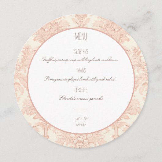 ヴィンテージメニューダンスクウェディングメニューラウンド メニュー (正面)