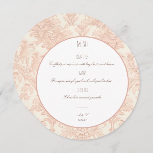 ヴィンテージメニューダンスクウェディングメニューラウンド メニュー (正面/裏面)