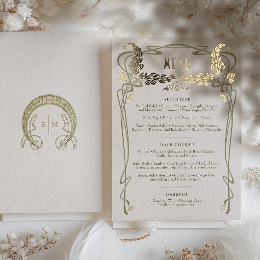 ヴィンテージメニューミニマルアールヌーボー 箔招待状