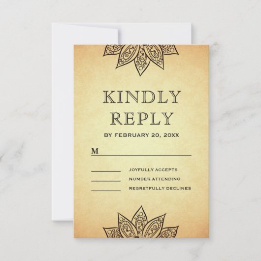 ヴィンテージメフェンディヘナインディアン結婚ズ 出欠カード (正面)