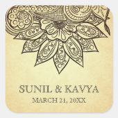 ヴィンテージメヘンディヘナインディアン結婚式の引き出物シール スクエアシール (正面)
