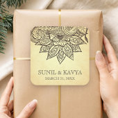 ヴィンテージメヘンディヘナインディアン結婚式の引き出物シール スクエアシール