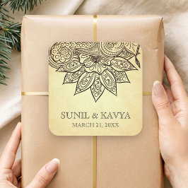 ヴィンテージメヘンディヘナインディアン結婚式の引き出物シール スクエアシール