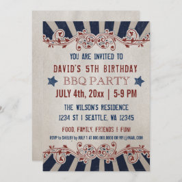 ヴィンテージメモリアルデーバースデーパーティ招待状 招待状