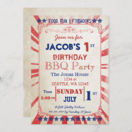 ヴィンテージメモリアルデー誕生日パーティーへの招待 招待状