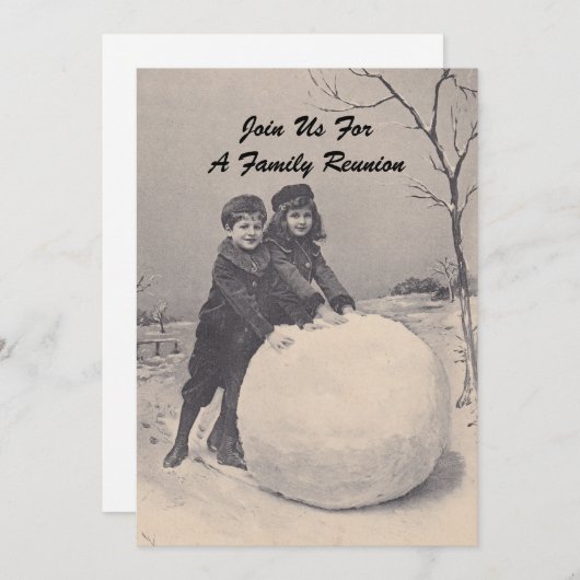 ヴィンテージメモリファミリー懇親会雪だるま招待状 招待状 (正面/裏面)
