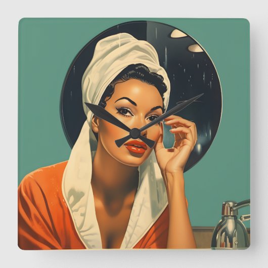 ヴィンテージメラニン化美しい スクエア壁時計 (正面)