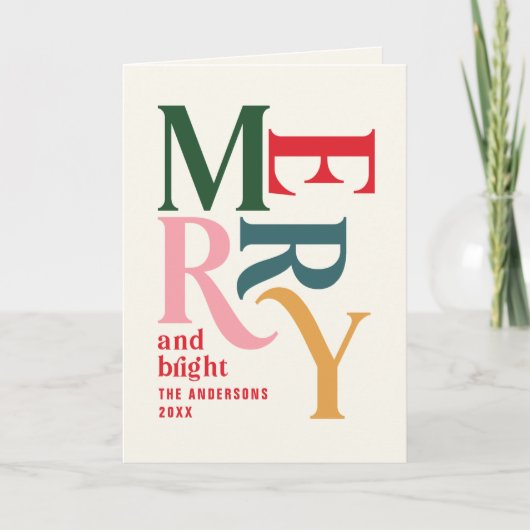 ヴィンテージメリーと明るいカラフルを折り畳んだクリツマス シーズンカード (正面)