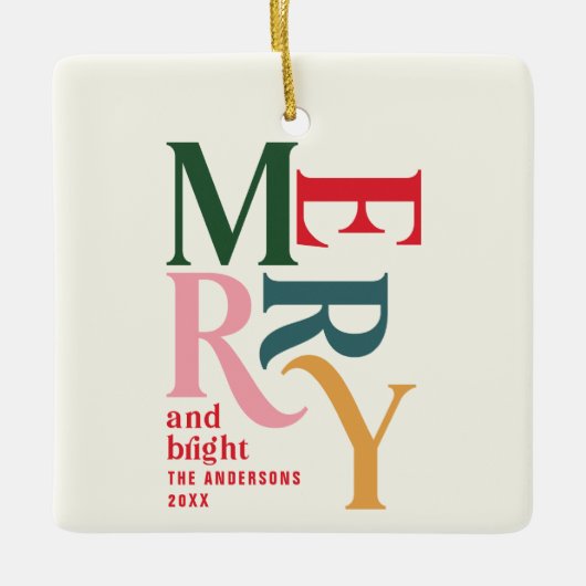 ヴィンテージメリーと明るいカラフルクリスマス セラミックオーナメント (正面)